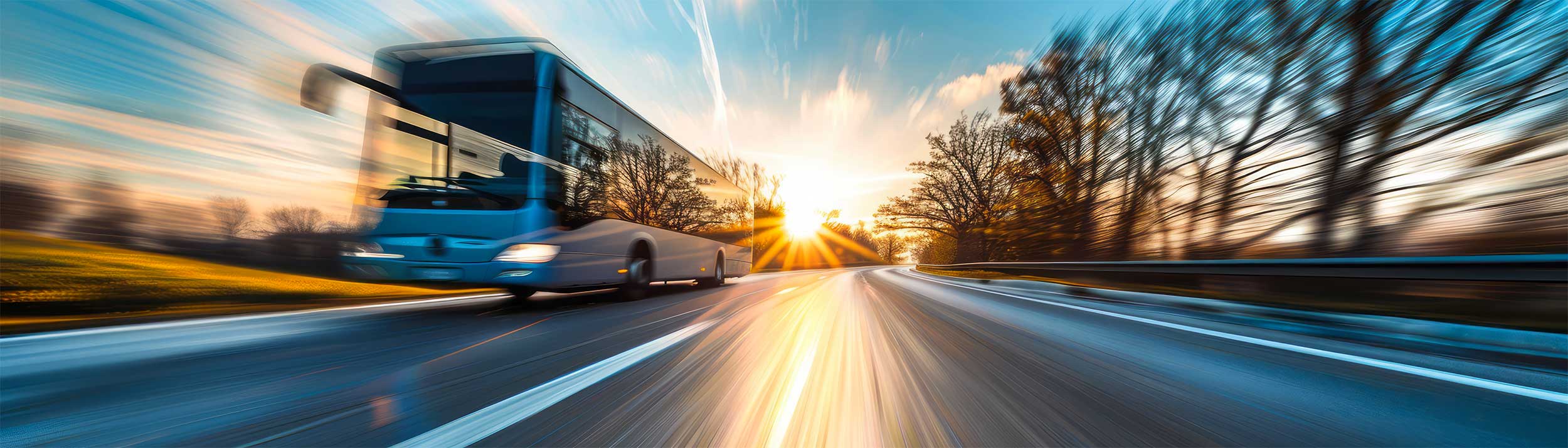 blue-bus-driving-highway-sunny-day